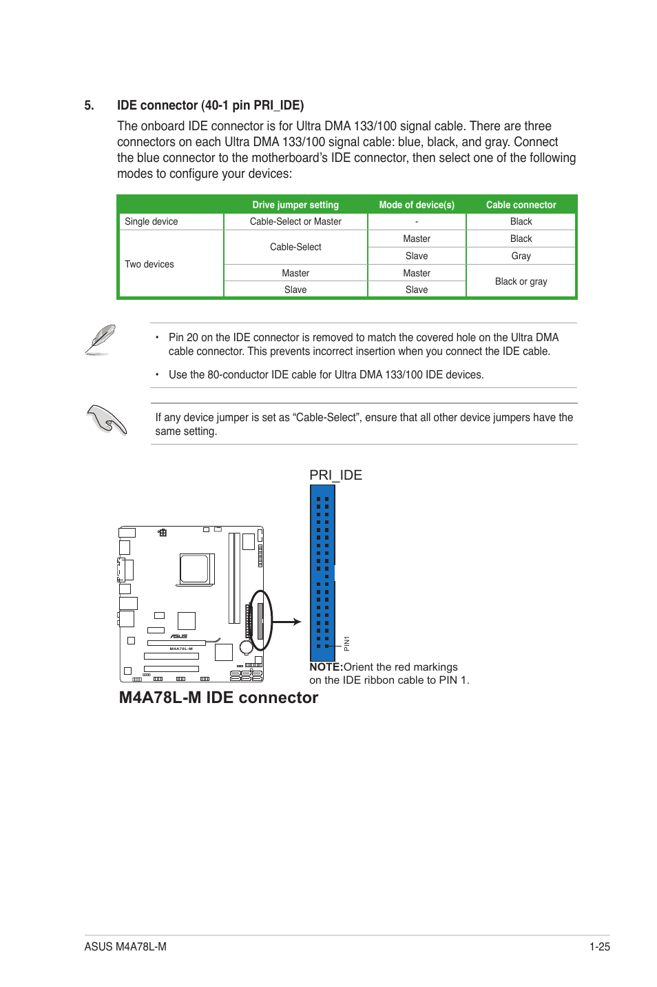 M4a78l-m ide connector, Pri_ide | Asus M4A78L-M User Manual | Page 37 / 64