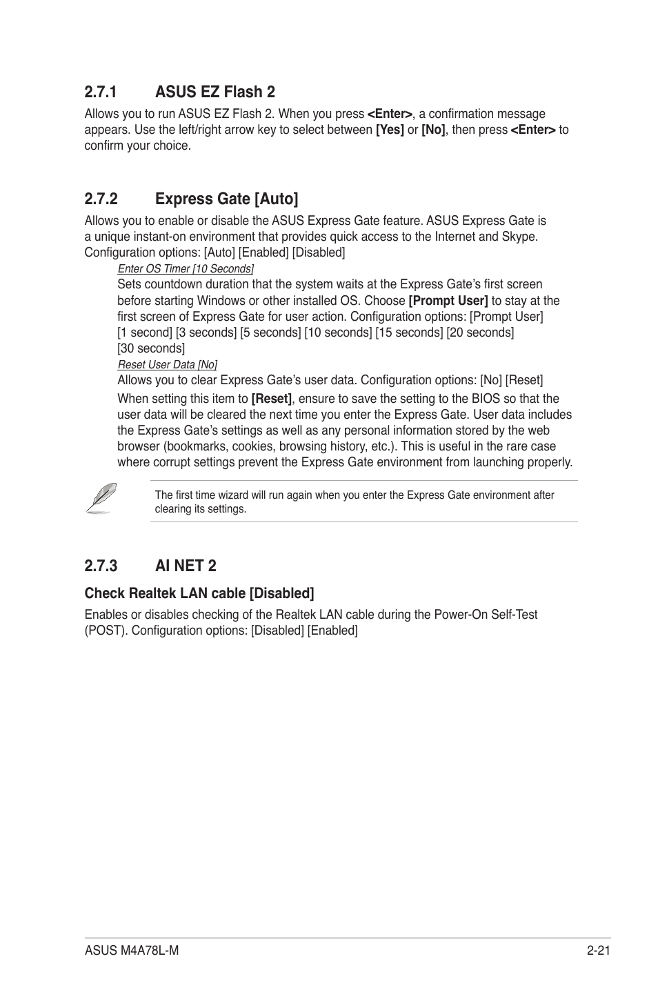 1 asus ez flash 2, 2 express gate, 3 ai net 2 | Asus ez flash 2 -21, Express gate -21, Ai net 2 -21, 2 express gate [auto | Asus M4A78L-M User Manual | Page 63 / 64