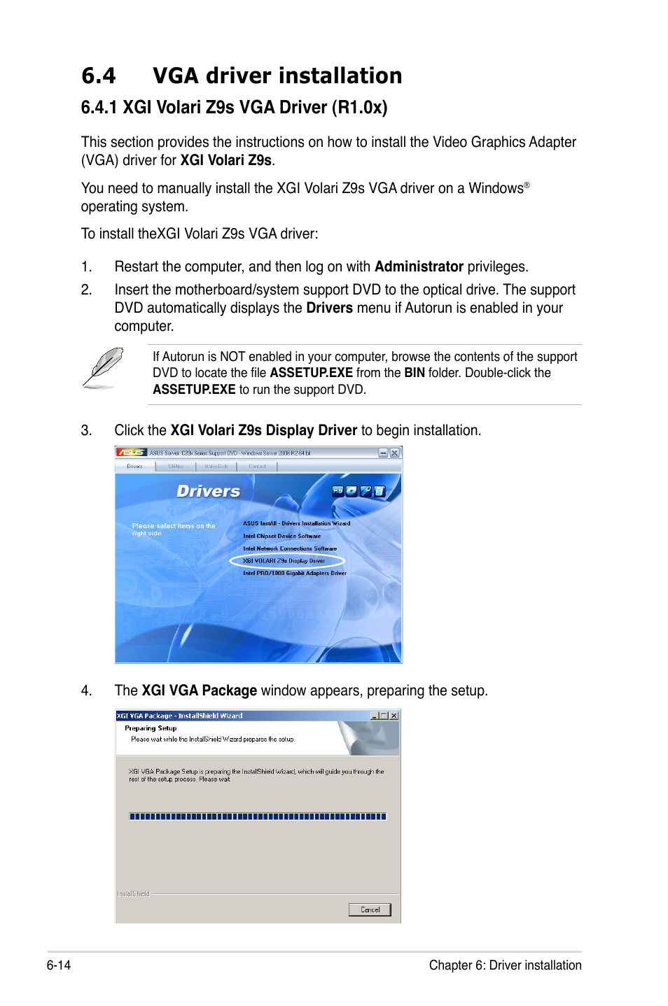4 vga driver installation, 1 xgi volari z9s vga driver (r1.0x) | Asus P8B-X User Manual | Page 116 / 128