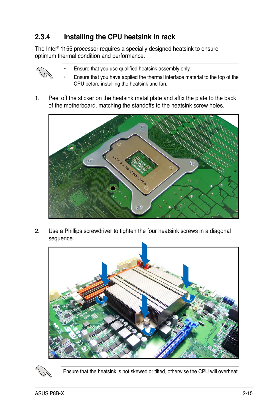 4 installing the cpu heatsink in rack | Asus P8B-X User Manual | Page 33 / 128