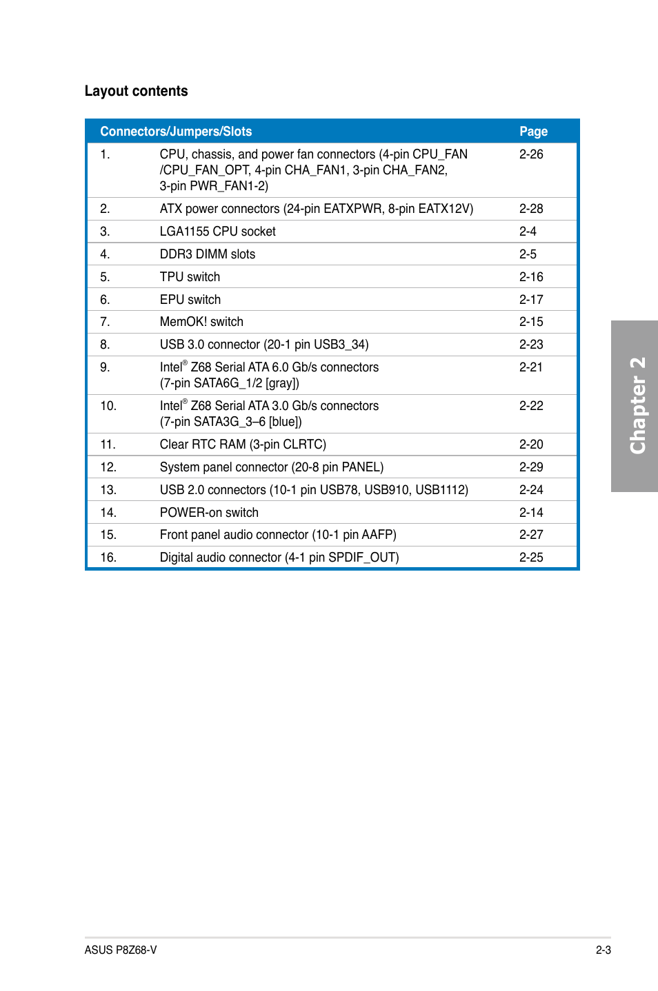 Chapter 2 | Asus P8Z68-V User Manual | Page 21 / 146