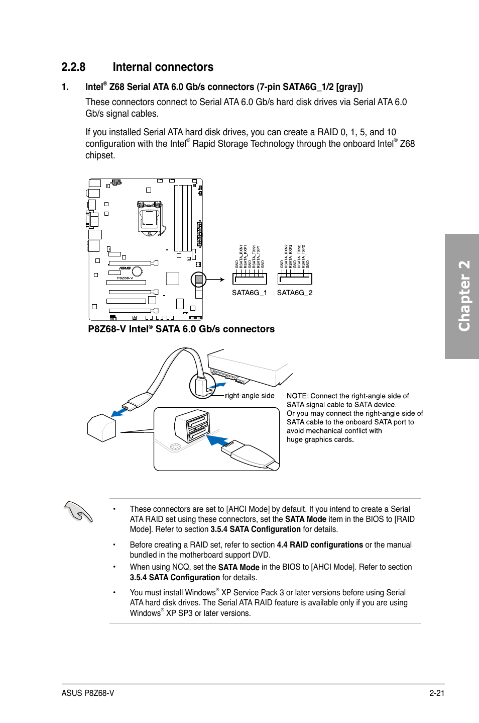 8 internal connectors, Internal connectors -21, Chapter 2 | Asus P8Z68-V User Manual | Page 39 / 146