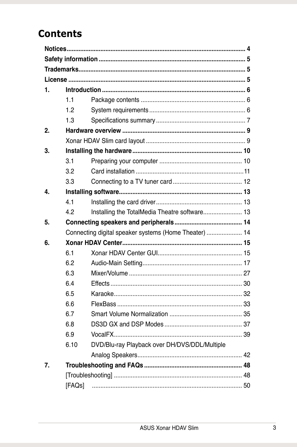 Asus Xonar HDAV1.3 Slim User Manual | Page 3 / 52