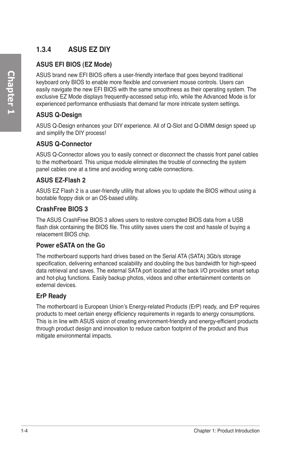 4 asus ez diy, Asus ez diy -4, Chapter 1 | Asus P8H67-M EVO User Manual | Page 16 / 128