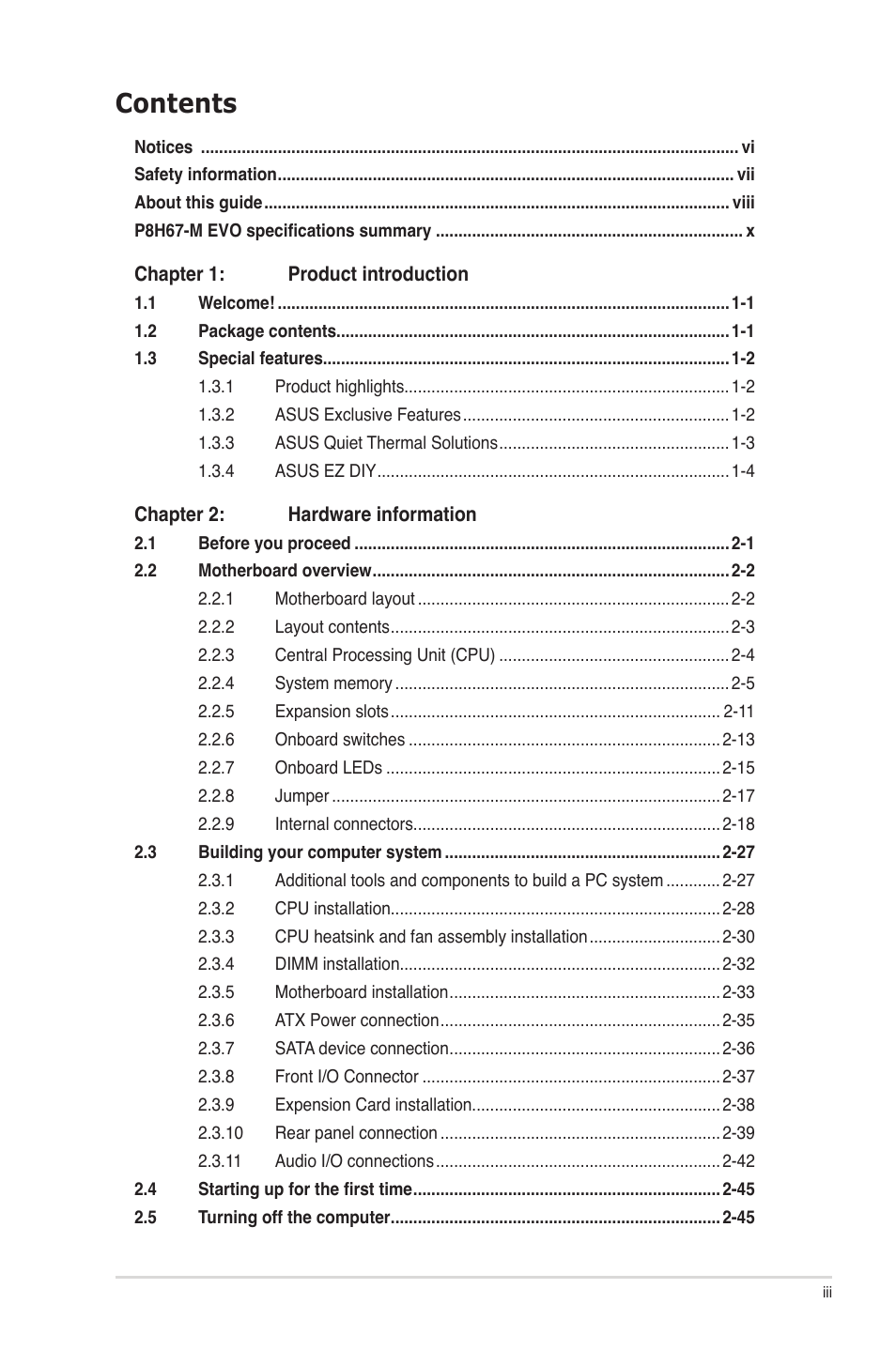Asus P8H67-M EVO User Manual | Page 3 / 128