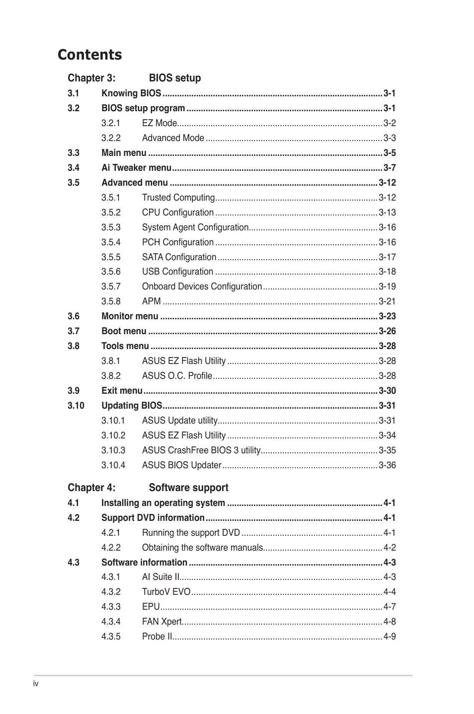 Asus P8H67-M EVO User Manual | Page 4 / 128