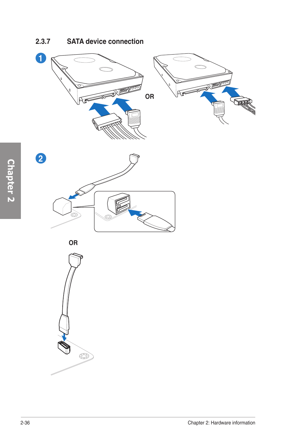 7 sata device connection, Sata device connection -36, Chapter 2 | Asus P8H67-M EVO User Manual | Page 52 / 128