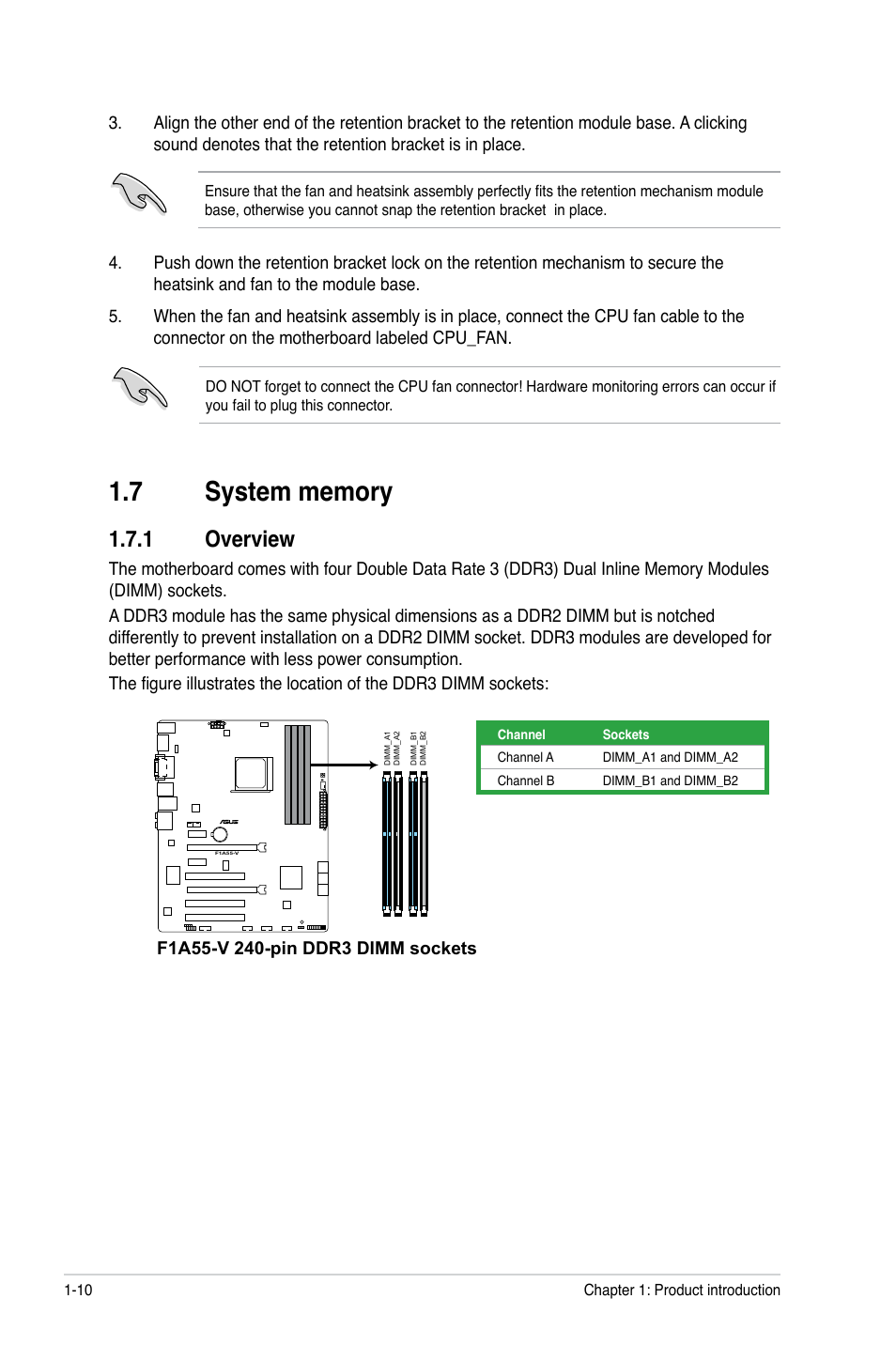 7 system memory, 1 overview, System memory -10 1.7.1 | Overview -10 | Asus F1A55-V User Manual | Page 22 / 70