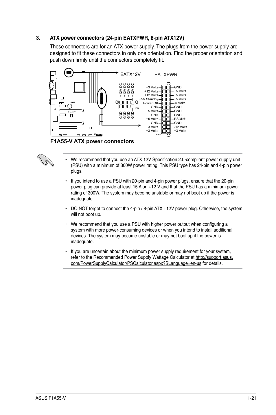 F1a55-v atx power connectors | Asus F1A55-V User Manual | Page 33 / 70