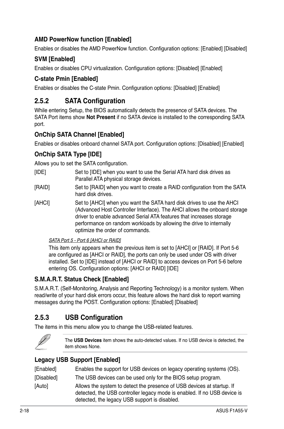 2 sata configuration, 3 usb configuration, Sata configuration -18 | Usb configuration -18 | Asus F1A55-V User Manual | Page 58 / 70