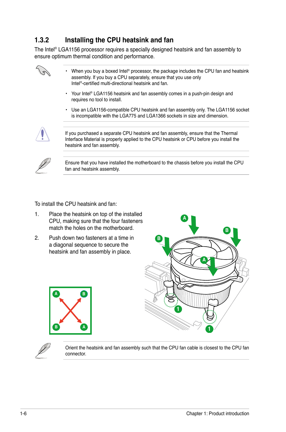 2 installing the cpu heatsink and fan, Installing the cpu heatsink and fan -6 | Asus P7H55/USB3 User Manual | Page 18 / 70