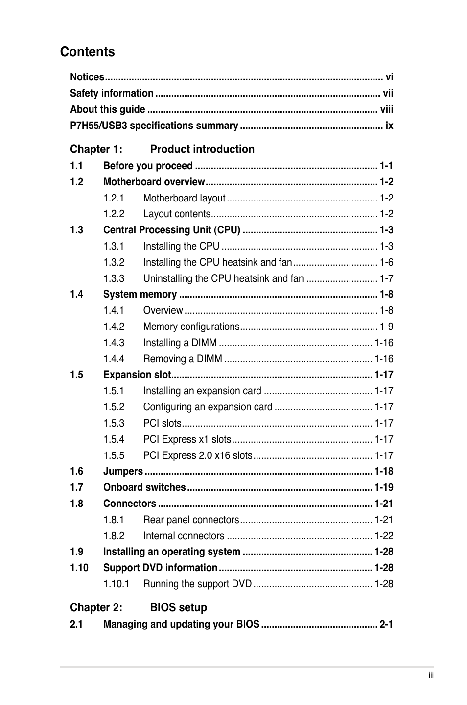 Asus P7H55/USB3 User Manual | Page 3 / 70