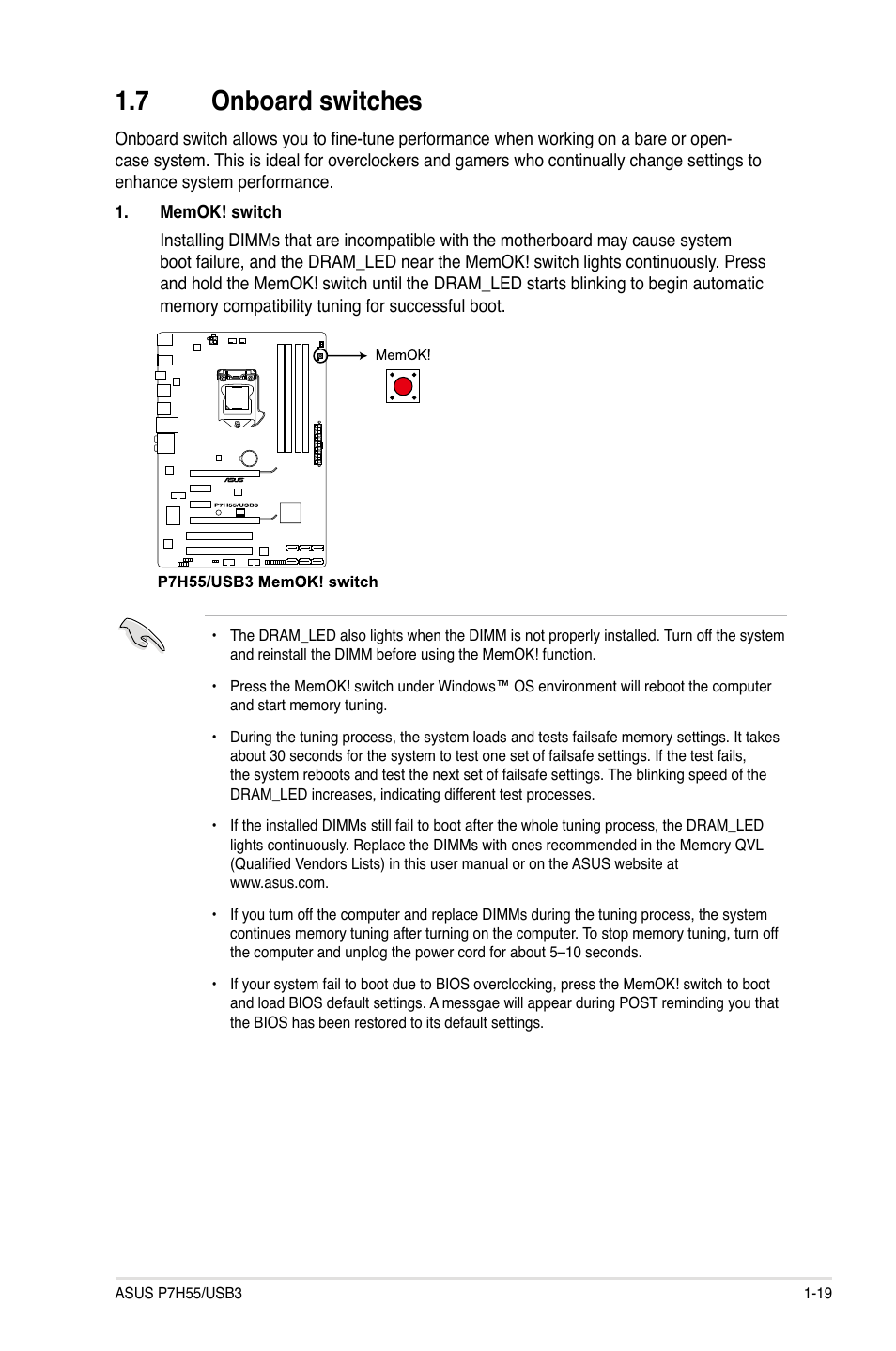 7 onboard switches, Onboard switches -19 | Asus P7H55/USB3 User Manual | Page 31 / 70