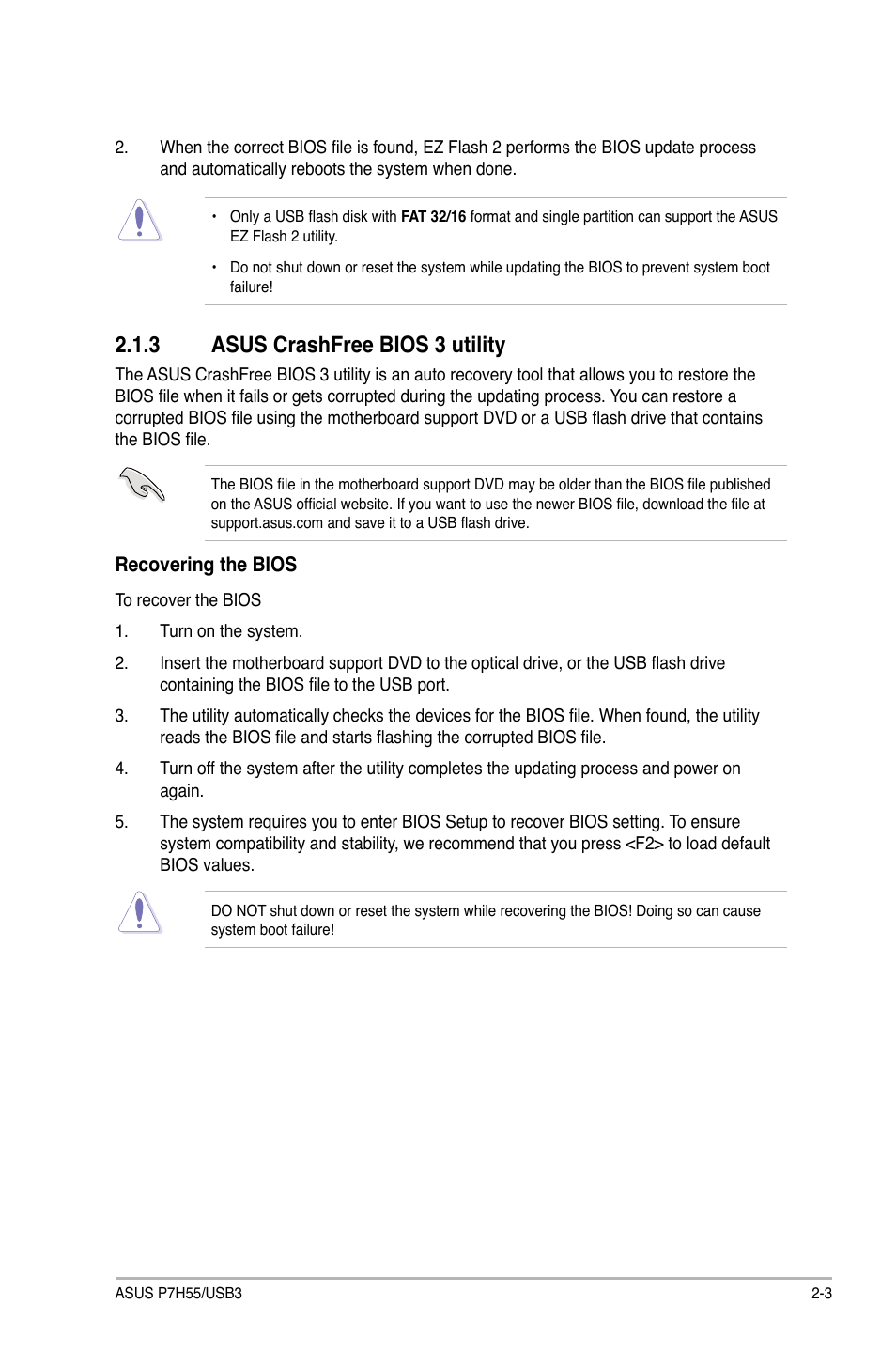 3 asus crashfree bios 3 utility, Asus crashfree bios 3 utility -3 | Asus P7H55/USB3 User Manual | Page 43 / 70