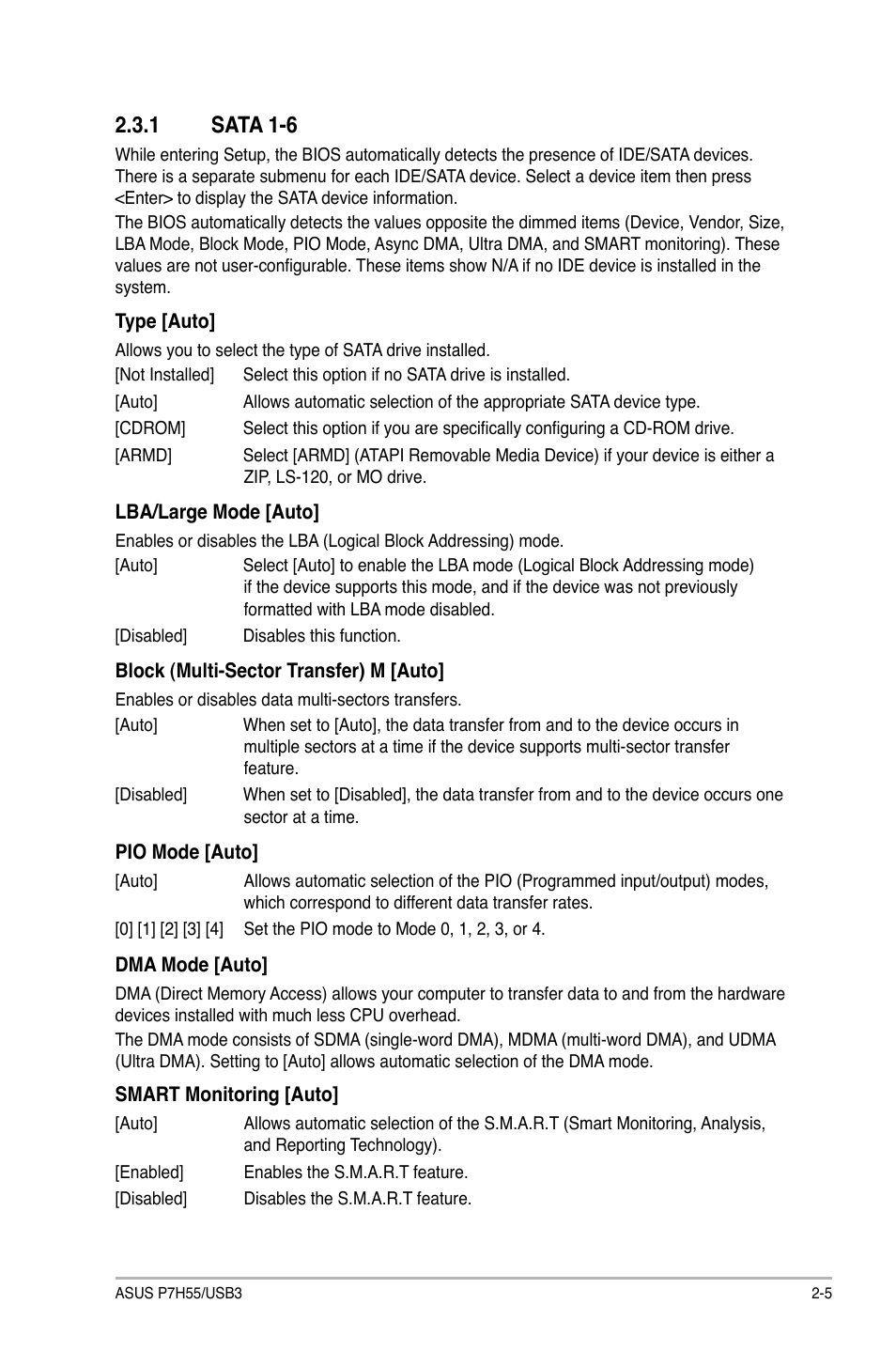 1 sata 1-6, Sata 1-6 -5 | Asus P7H55/USB3 User Manual | Page 45 / 70