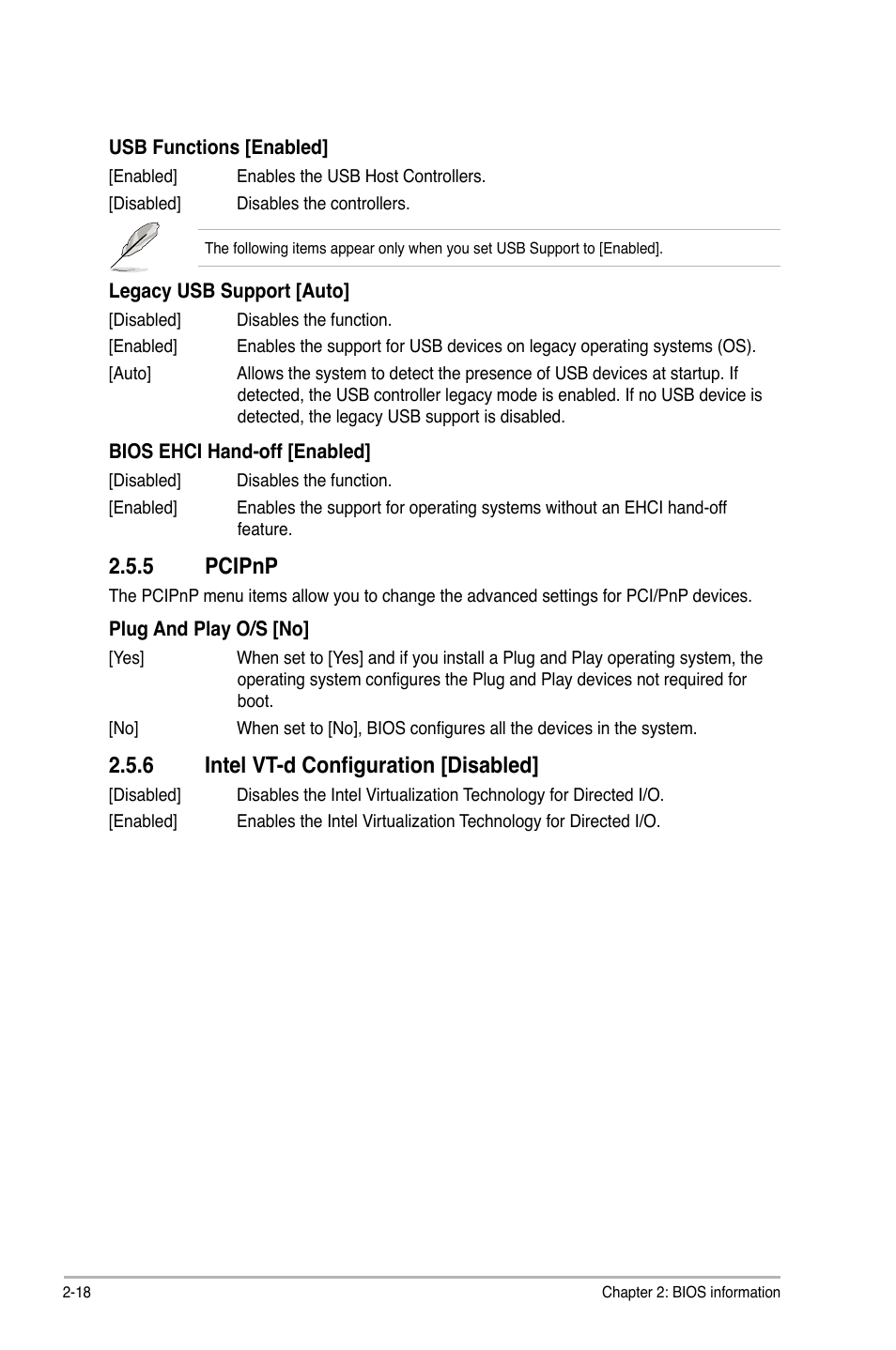 5 pcipnp, 6 intel vt-d configuration [disabled, Pcipnp -18 | Intel vt-d configuration -18 | Asus P7H55/USB3 User Manual | Page 58 / 70