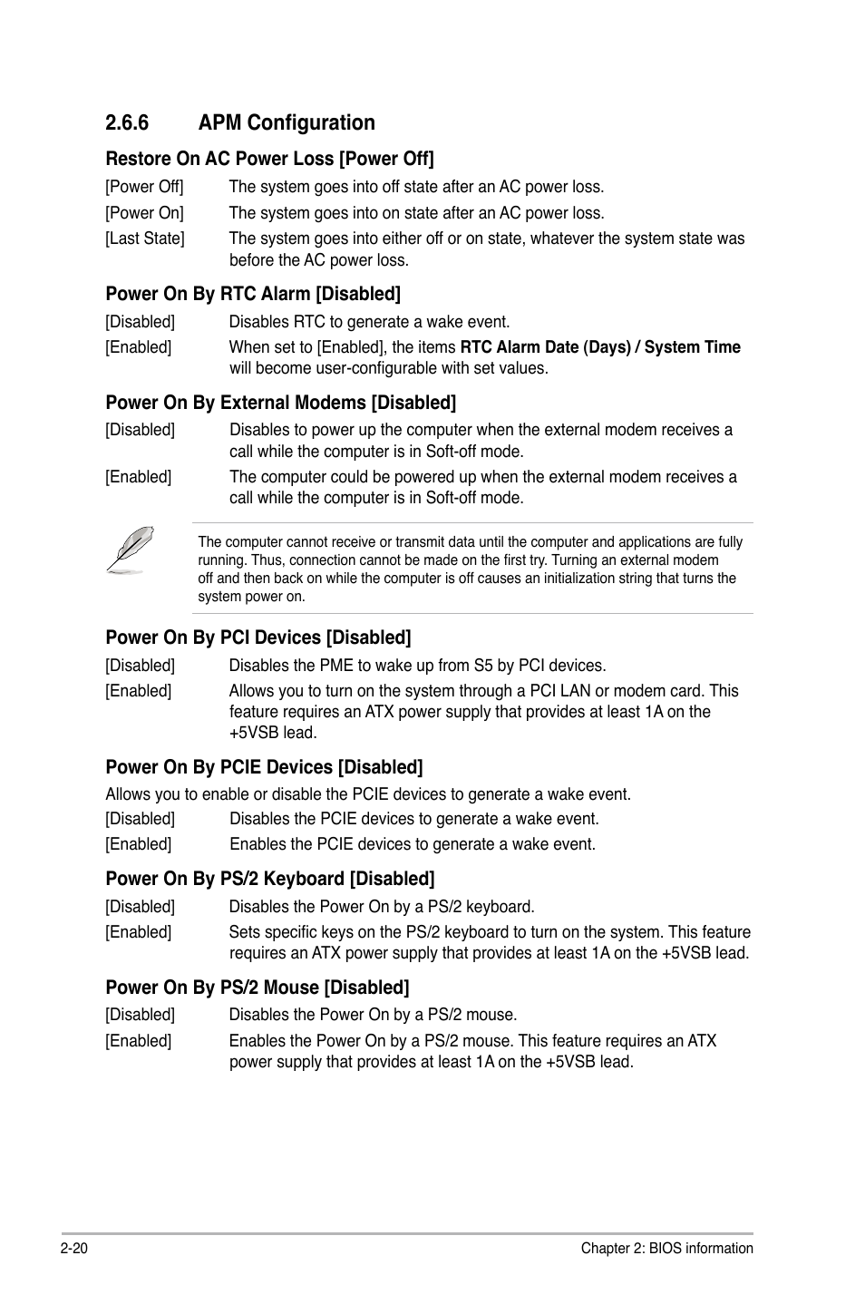 6 apm configuration, Apm configuration -20 | Asus P7H55/USB3 User Manual | Page 60 / 70