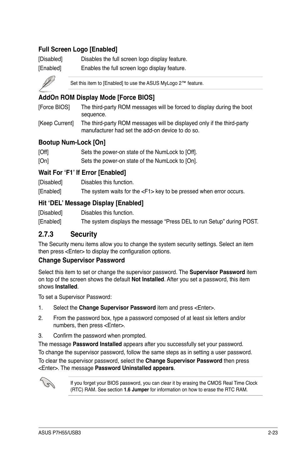 3 security, Security -23 | Asus P7H55/USB3 User Manual | Page 63 / 70