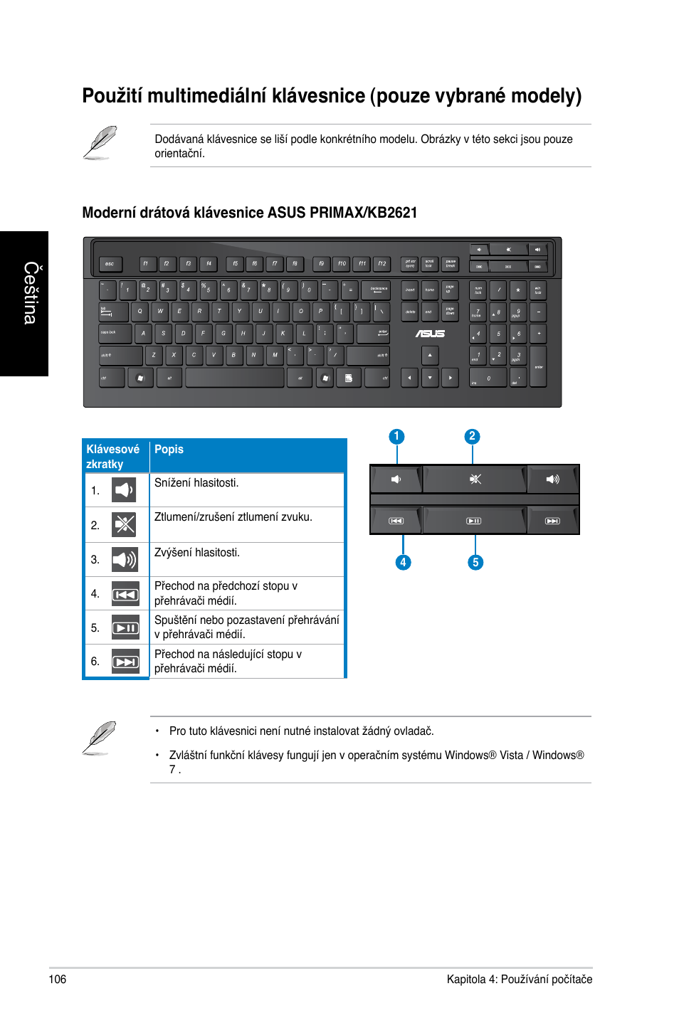 Čeština | Asus CM6731 User Manual | Page 108 / 478