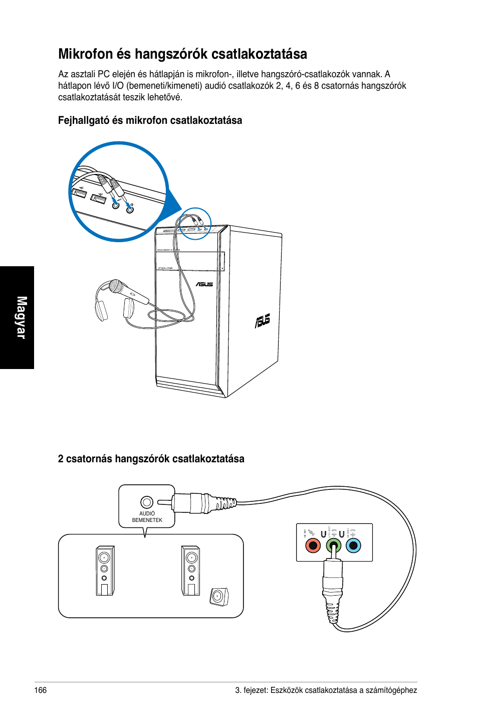 Mikrofon és hangszórók csatlakoztatása, Mag ya r m ag ya r m ag ya r m ag ya r | Asus CM6731 User Manual | Page 168 / 478