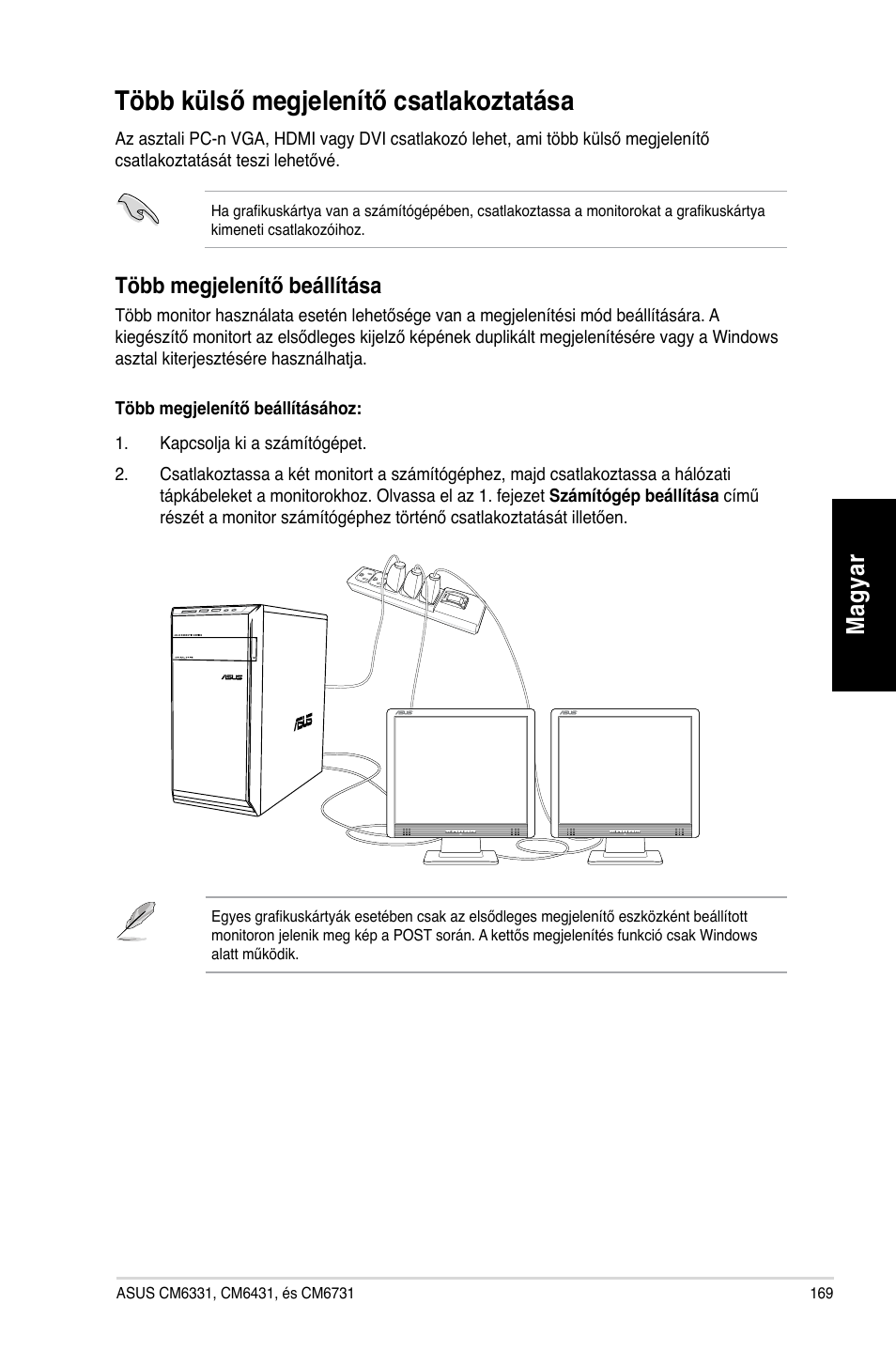 Több külső megjelenítő csatlakoztatása, Több külső meg�elenítő csatlakoztatása, Mag ya r m ag ya r | Asus CM6731 User Manual | Page 171 / 478