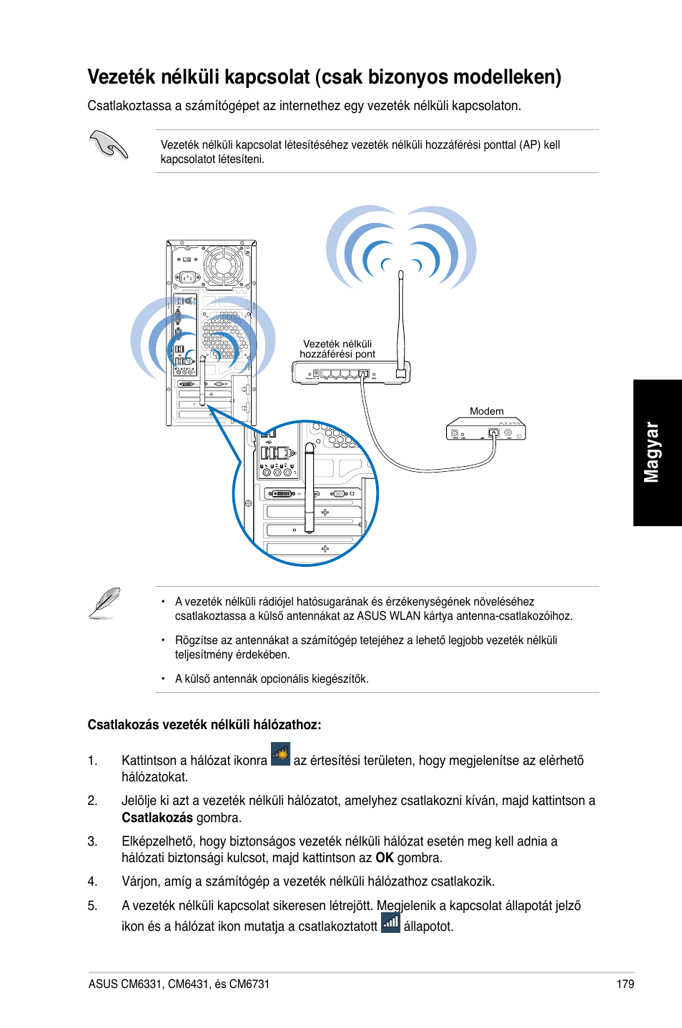 Ezeték nélküli kapcsolat �csak bizonyos modelleken, Mag ya r m ag ya r | Asus CM6731 User Manual | Page 181 / 478