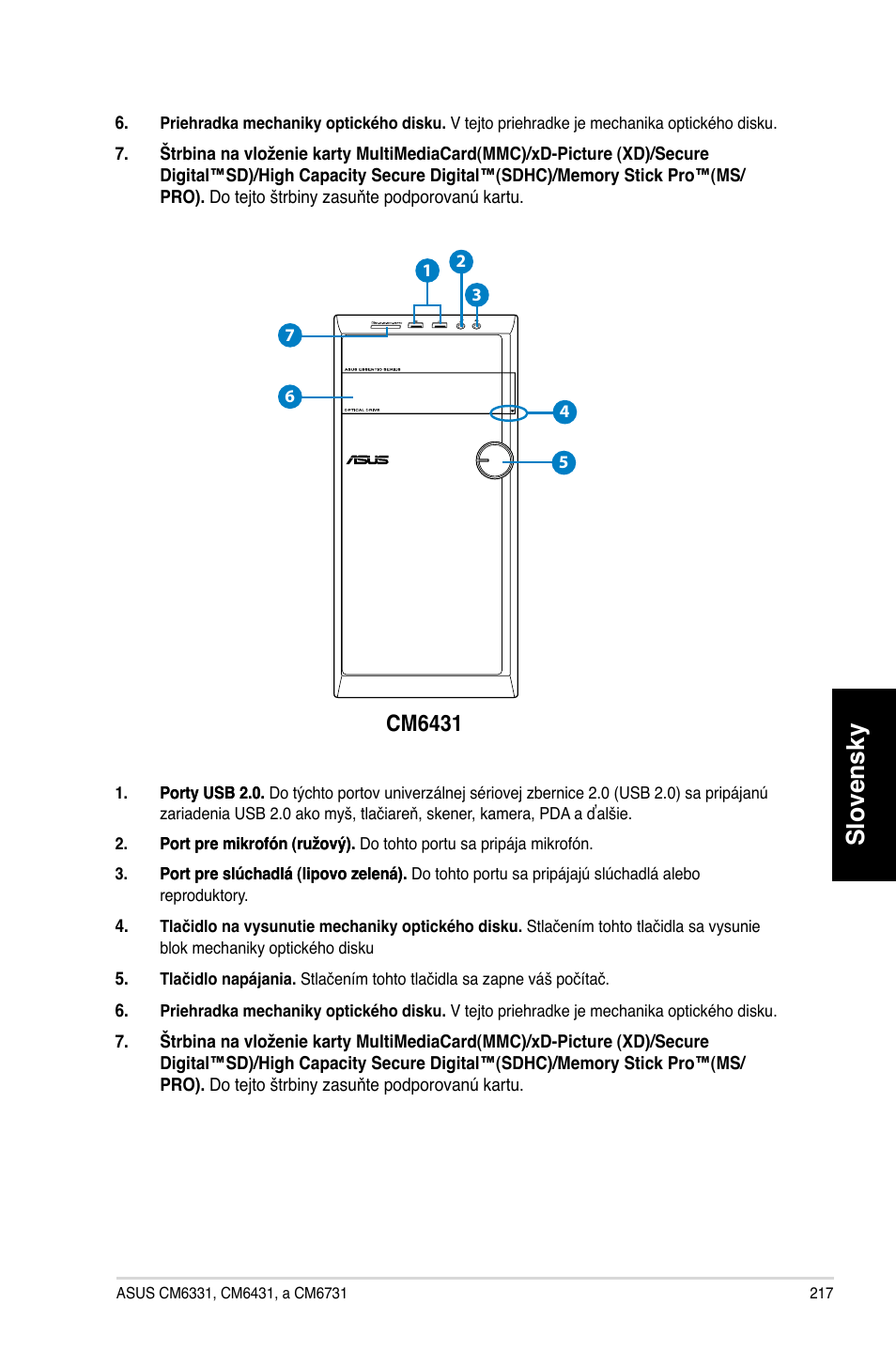 Slovensky, Cm6431 | Asus CM6731 User Manual | Page 219 / 478