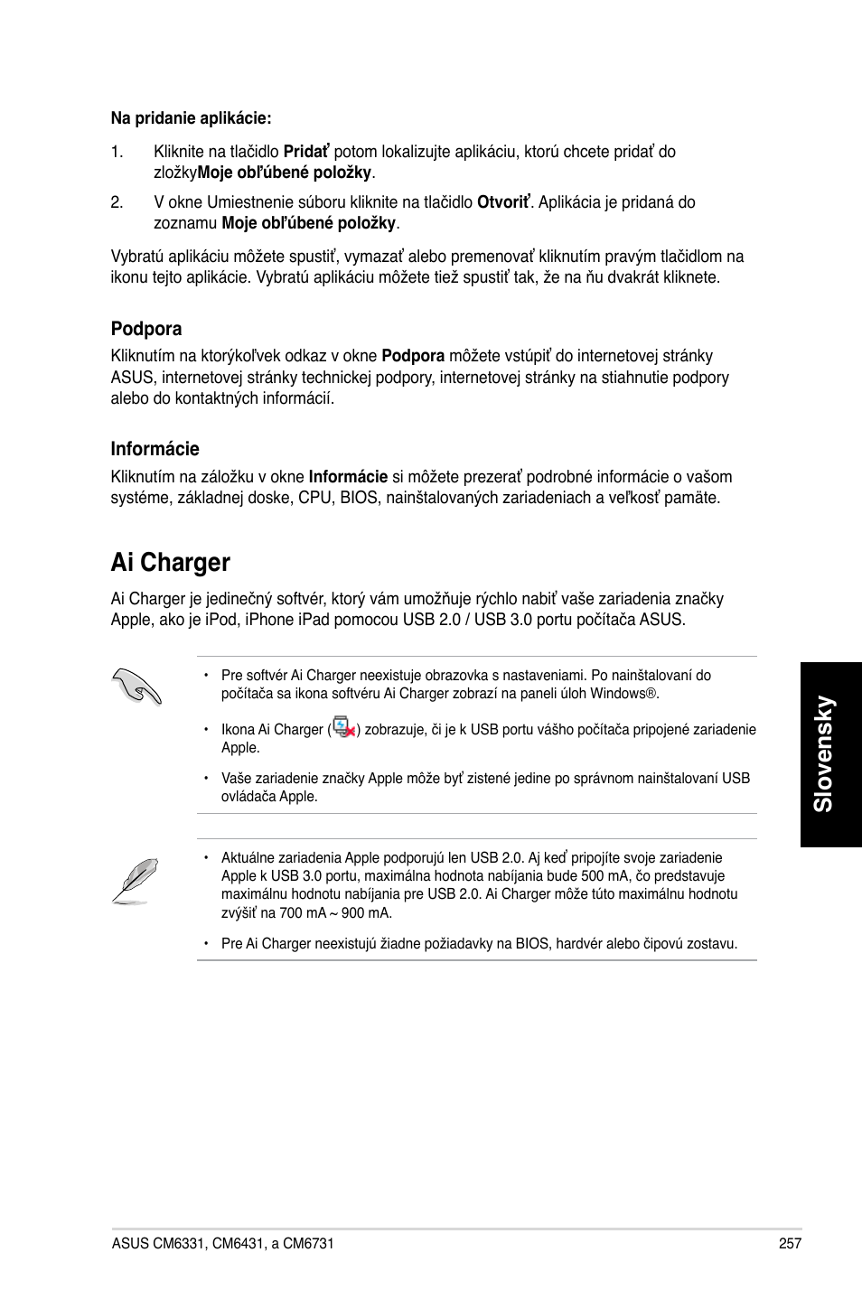 Ai charger, Slovensky | Asus CM6731 User Manual | Page 259 / 478