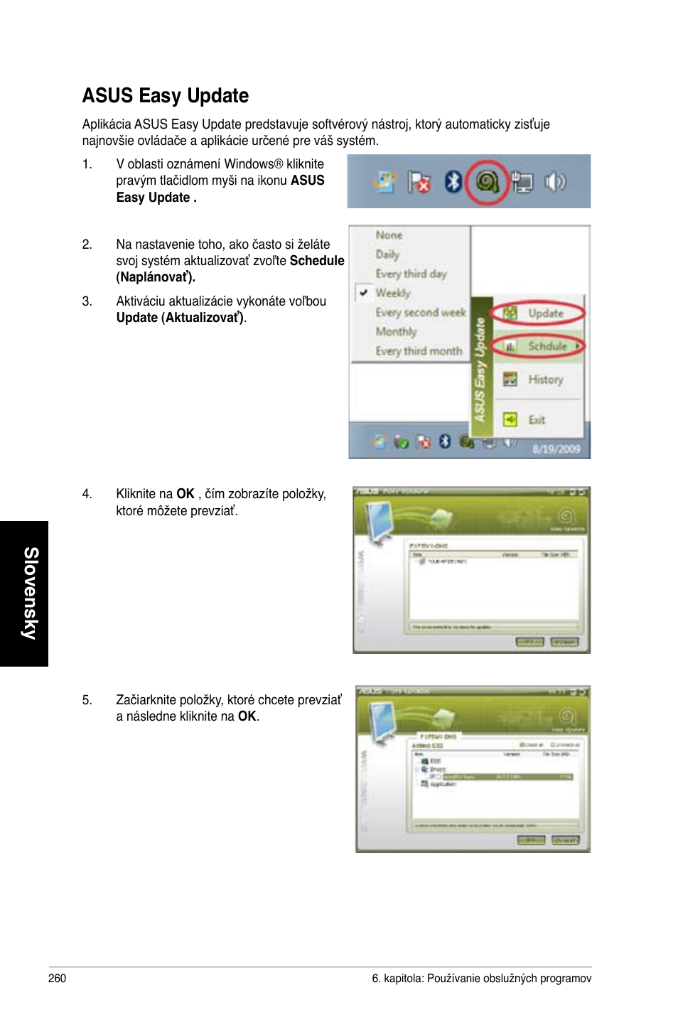 Asus easy update, Slovensky | Asus CM6731 User Manual | Page 262 / 478