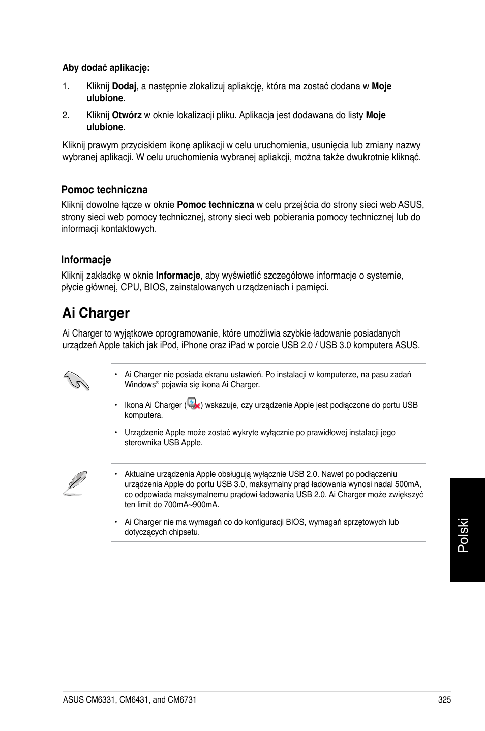 Ai charger, Ai charger 5, Polski | Asus CM6731 User Manual | Page 327 / 478