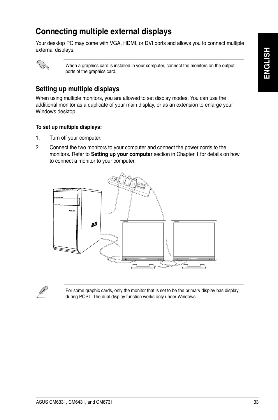 Connecting multiple external displays, En gl is h en gl is h | Asus CM6731 User Manual | Page 35 / 478