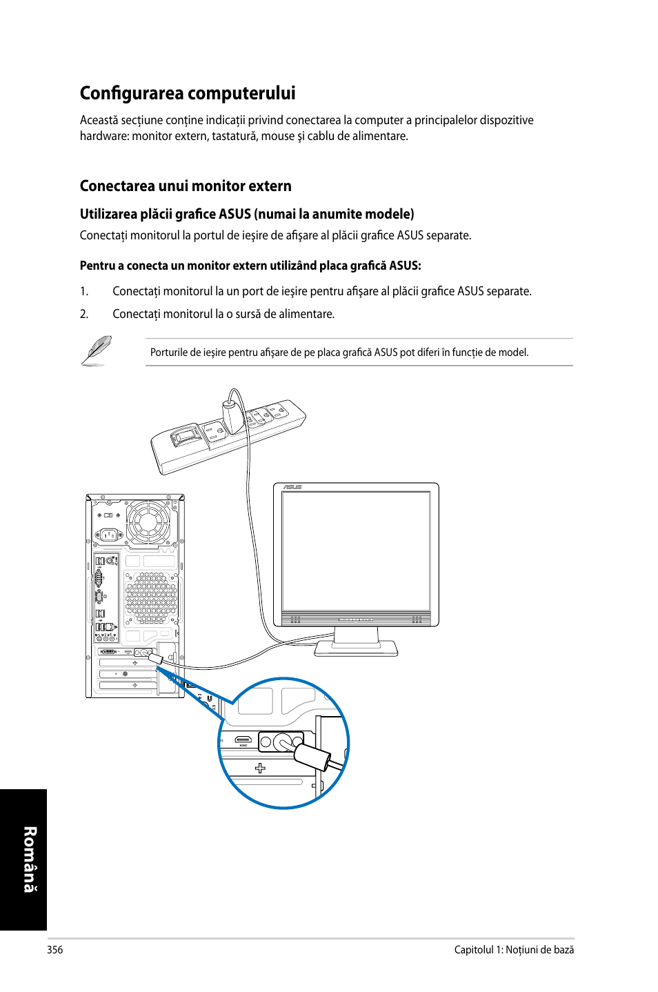 Configurarea computerului, Română, Conectarea.unui.monitor.extern | Asus CM6731 User Manual | Page 358 / 478