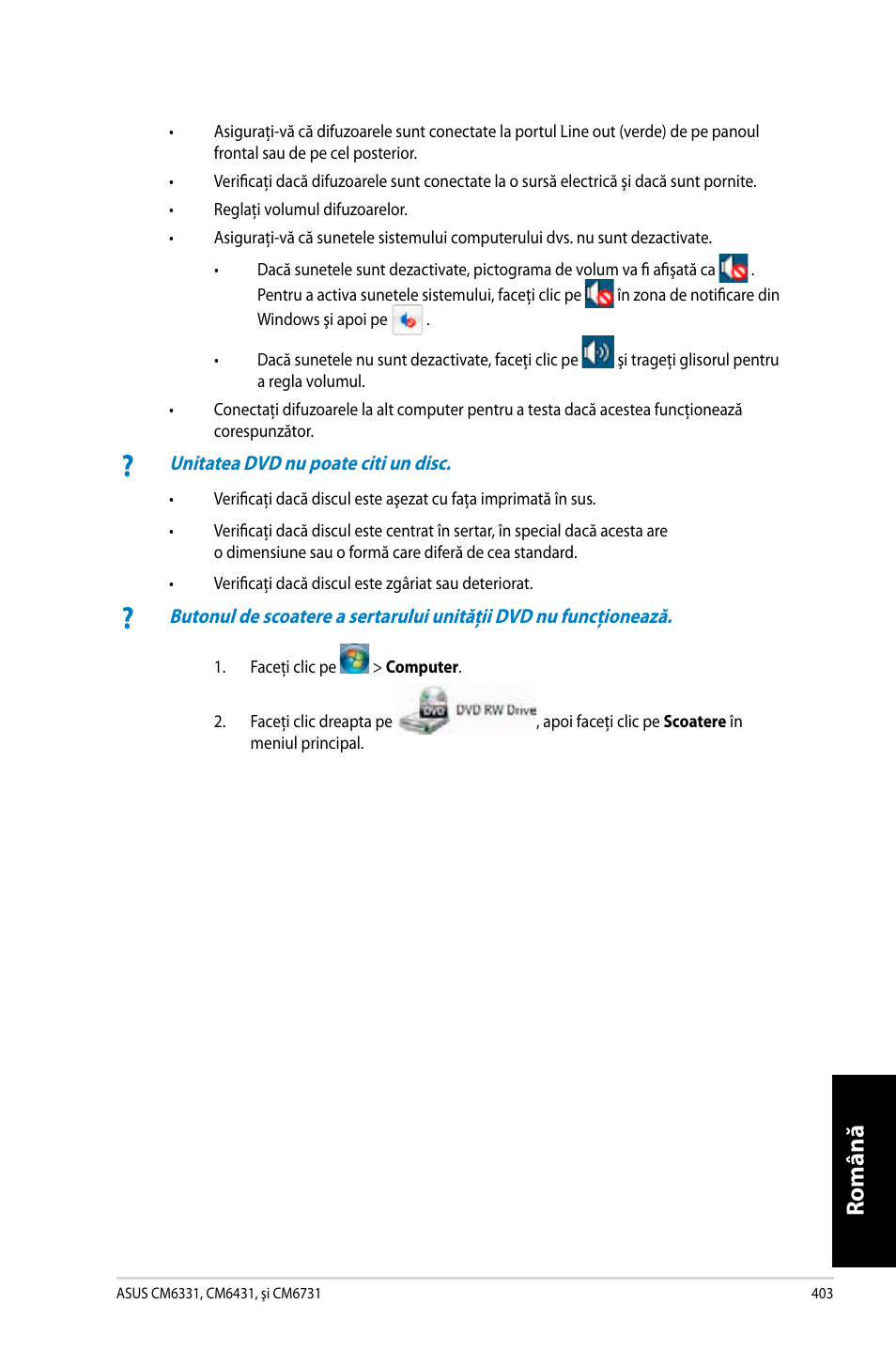 Română | Asus CM6731 User Manual | Page 405 / 478