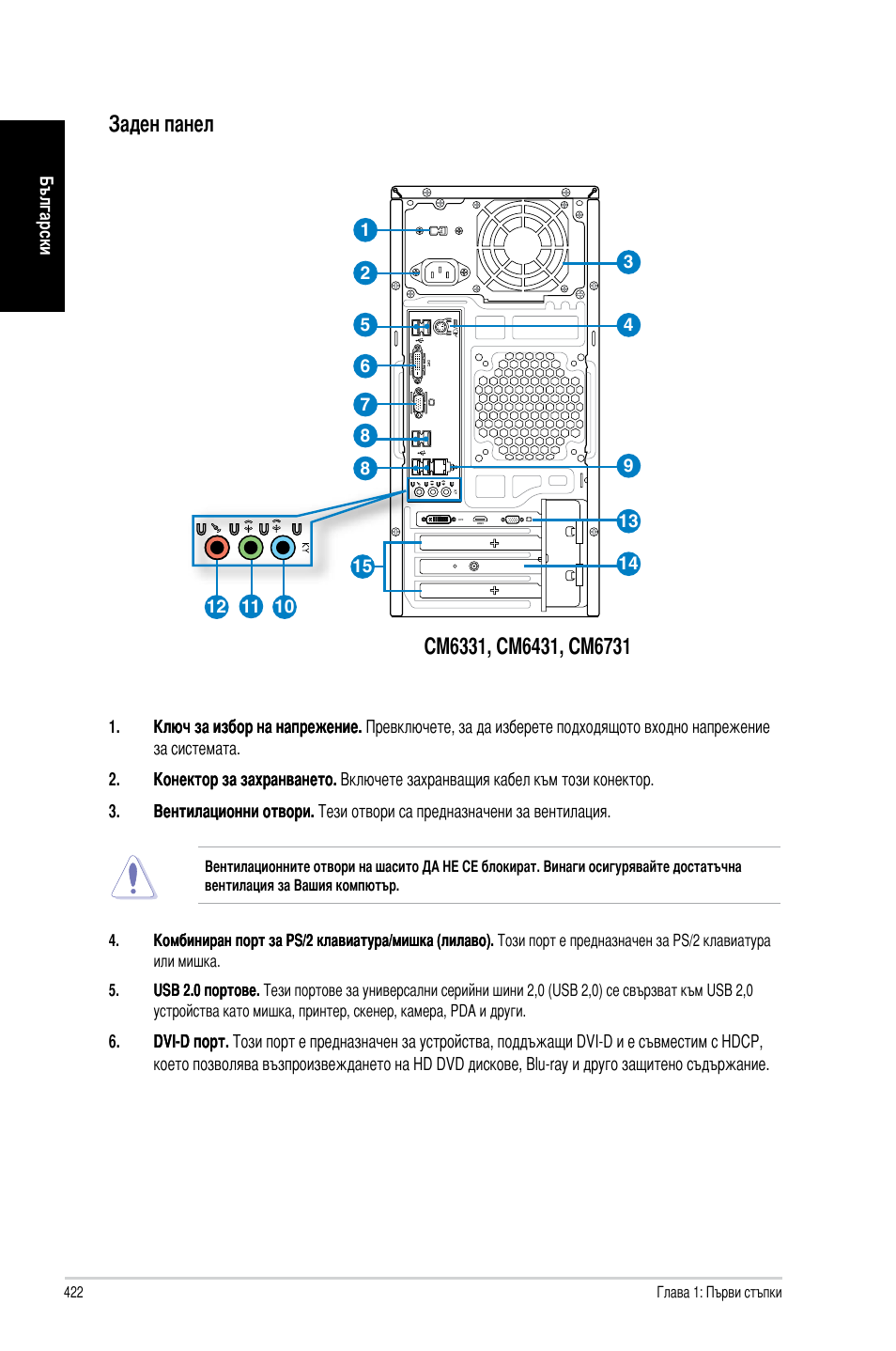 Заден панел | Asus CM6731 User Manual | Page 424 / 478