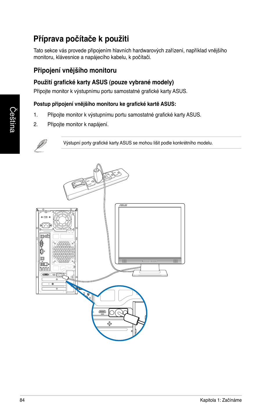 Příprava počítače k použiti, Čeština, Připo�ení vně�šího monitoru | Asus CM6731 User Manual | Page 86 / 478