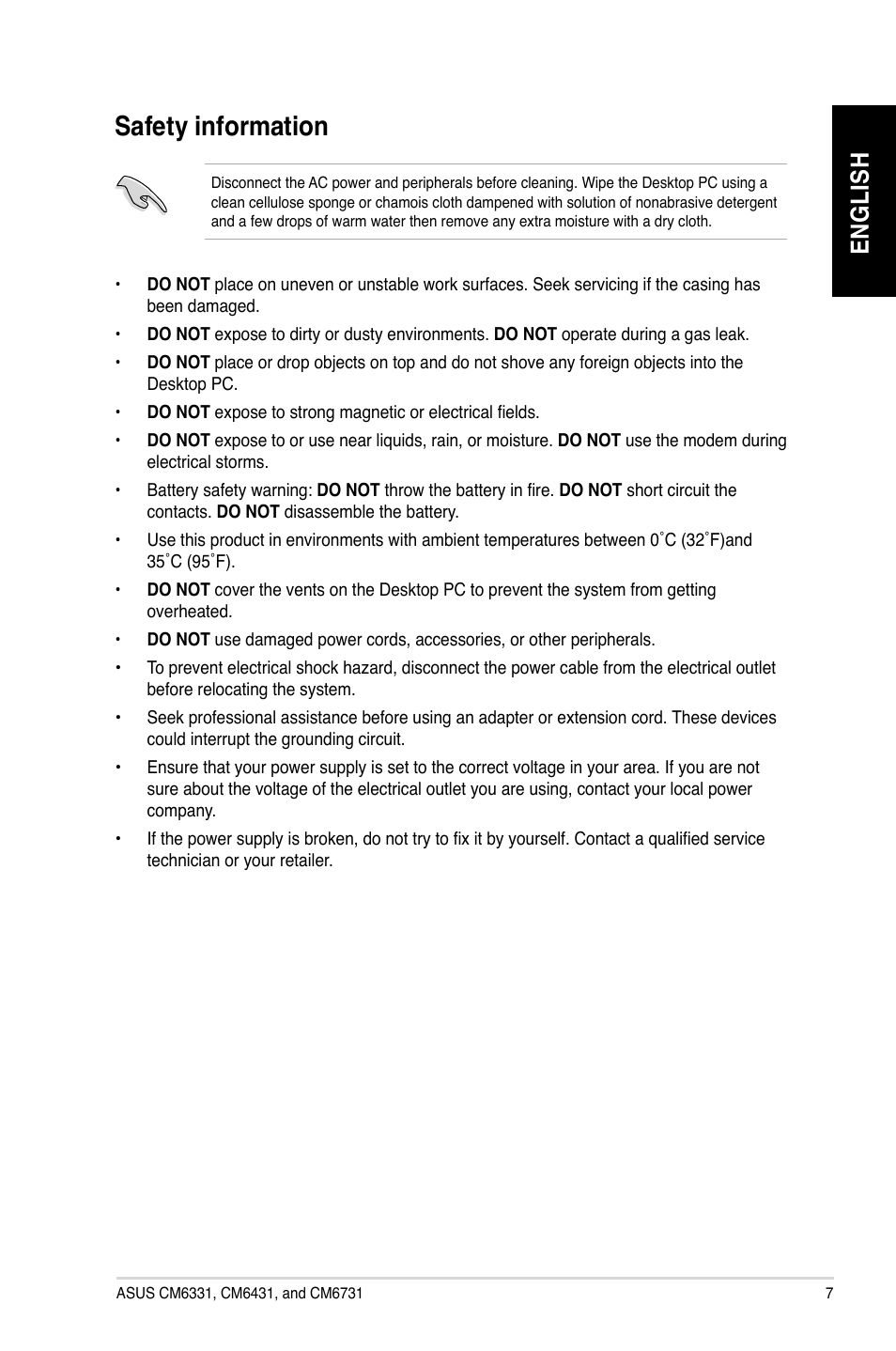 Safety information, En gl is h en gl is h | Asus CM6731 User Manual | Page 9 / 478