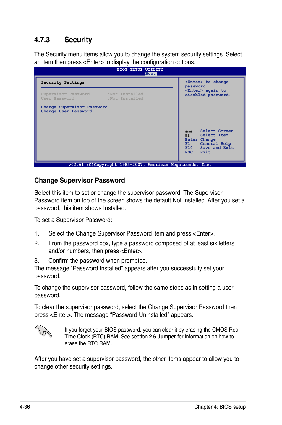 3 security, Change supervisor password | Asus P5E3 WS Professional User Manual | Page 104 / 172