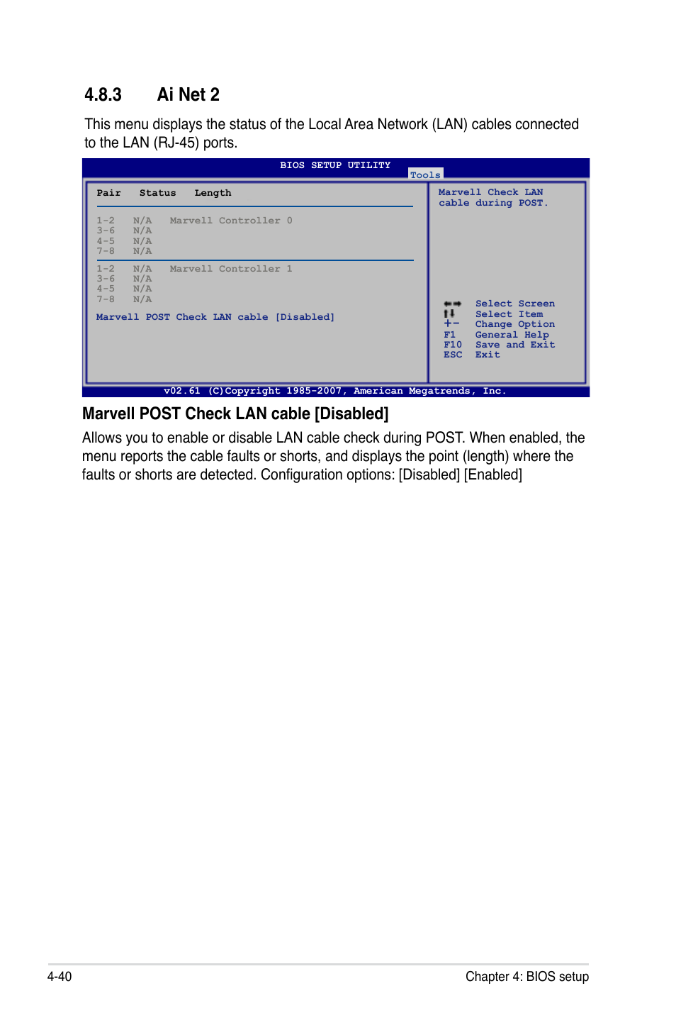 3 ai net 2, Marvell post check lan cable [disabled | Asus P5E3 WS Professional User Manual | Page 108 / 172