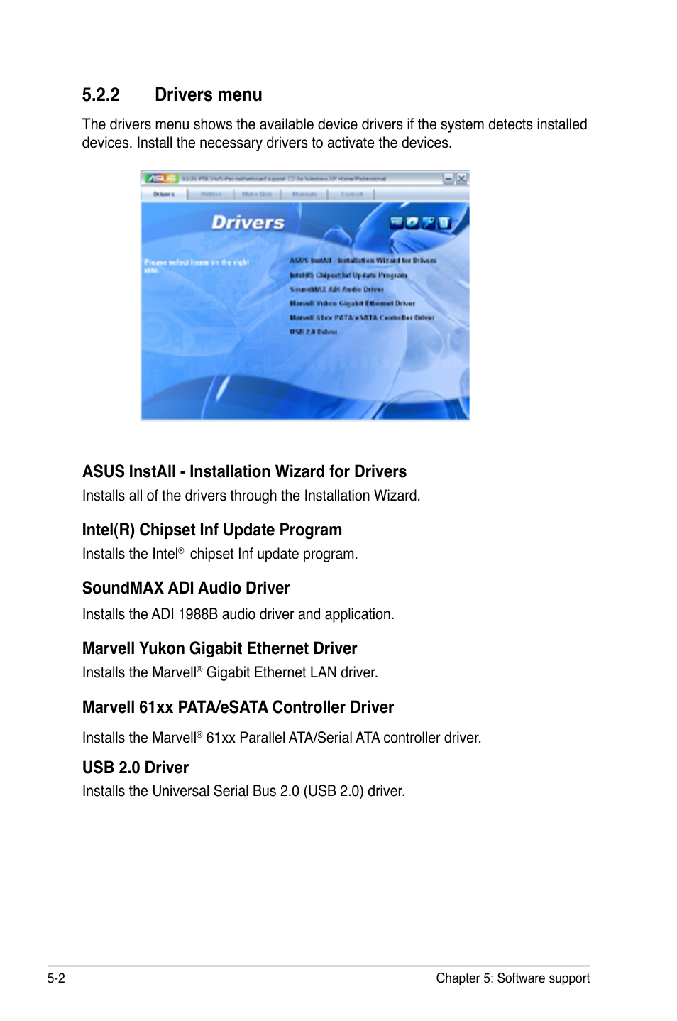 2 drivers menu | Asus P5E3 WS Professional User Manual | Page 114 / 172