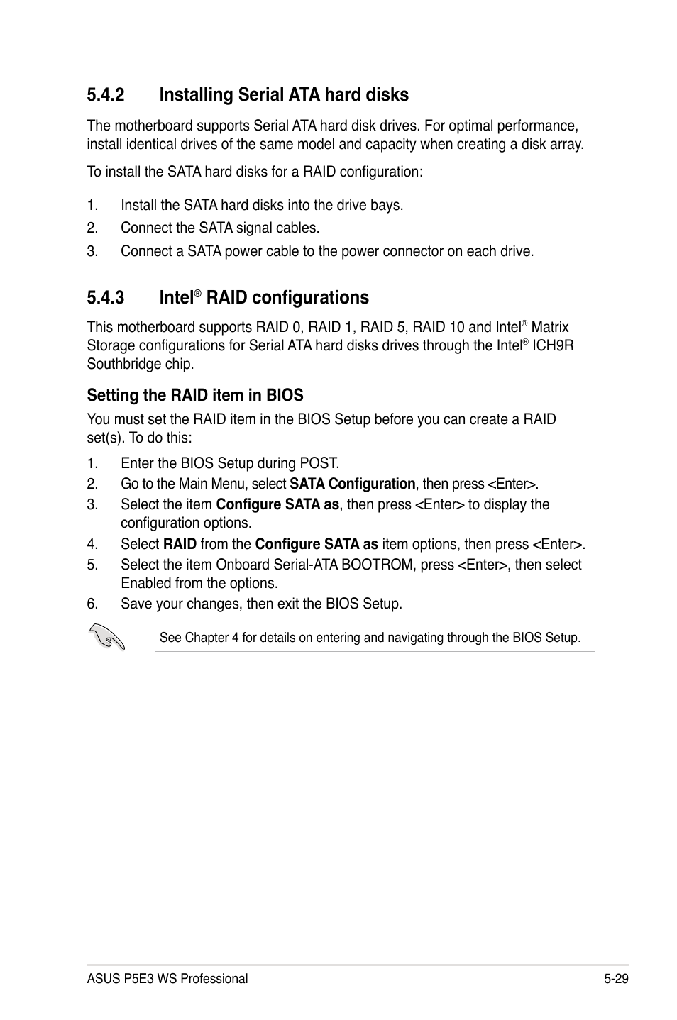 2 installing serial ata hard disks, 3 intel, Raid configurations | Asus P5E3 WS Professional User Manual | Page 141 / 172