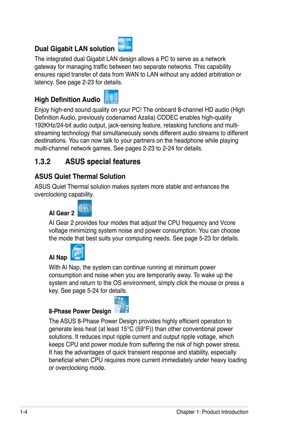 2 asus special features | Asus P5E3 WS Professional User Manual | Page 20 / 172