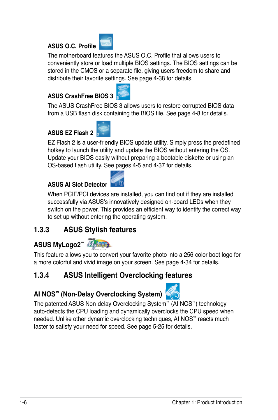 3 asus stylish features, 4 asus intelligent overclocking features | Asus P5E3 WS Professional User Manual | Page 22 / 172