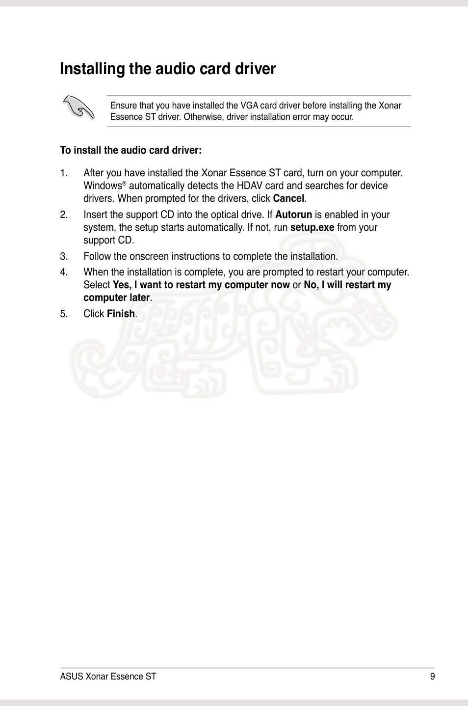 Installing the audio card driver | Asus Xonar Essence ST User Manual | Page 16 / 53