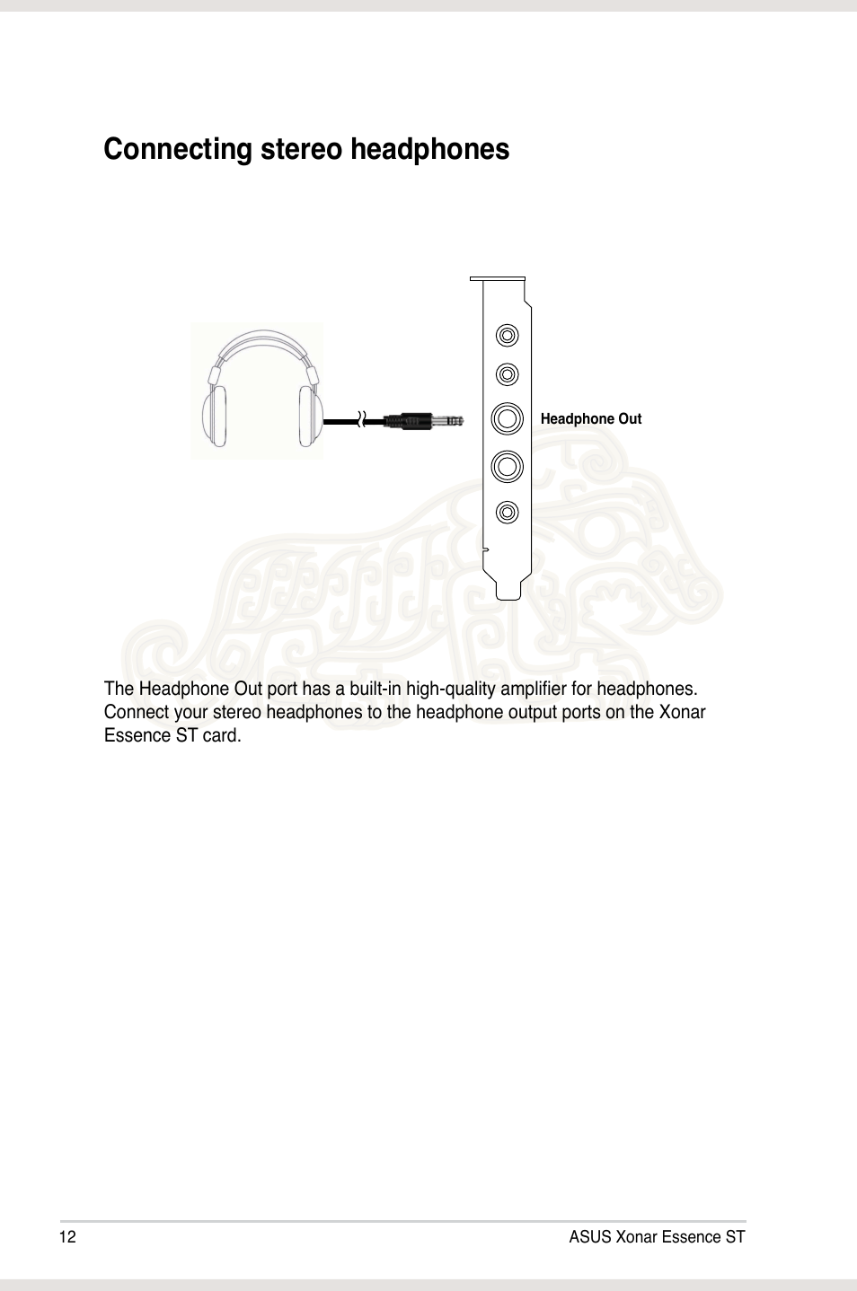 Connecting stereo headphones | Asus Xonar Essence ST User Manual | Page 19 / 53