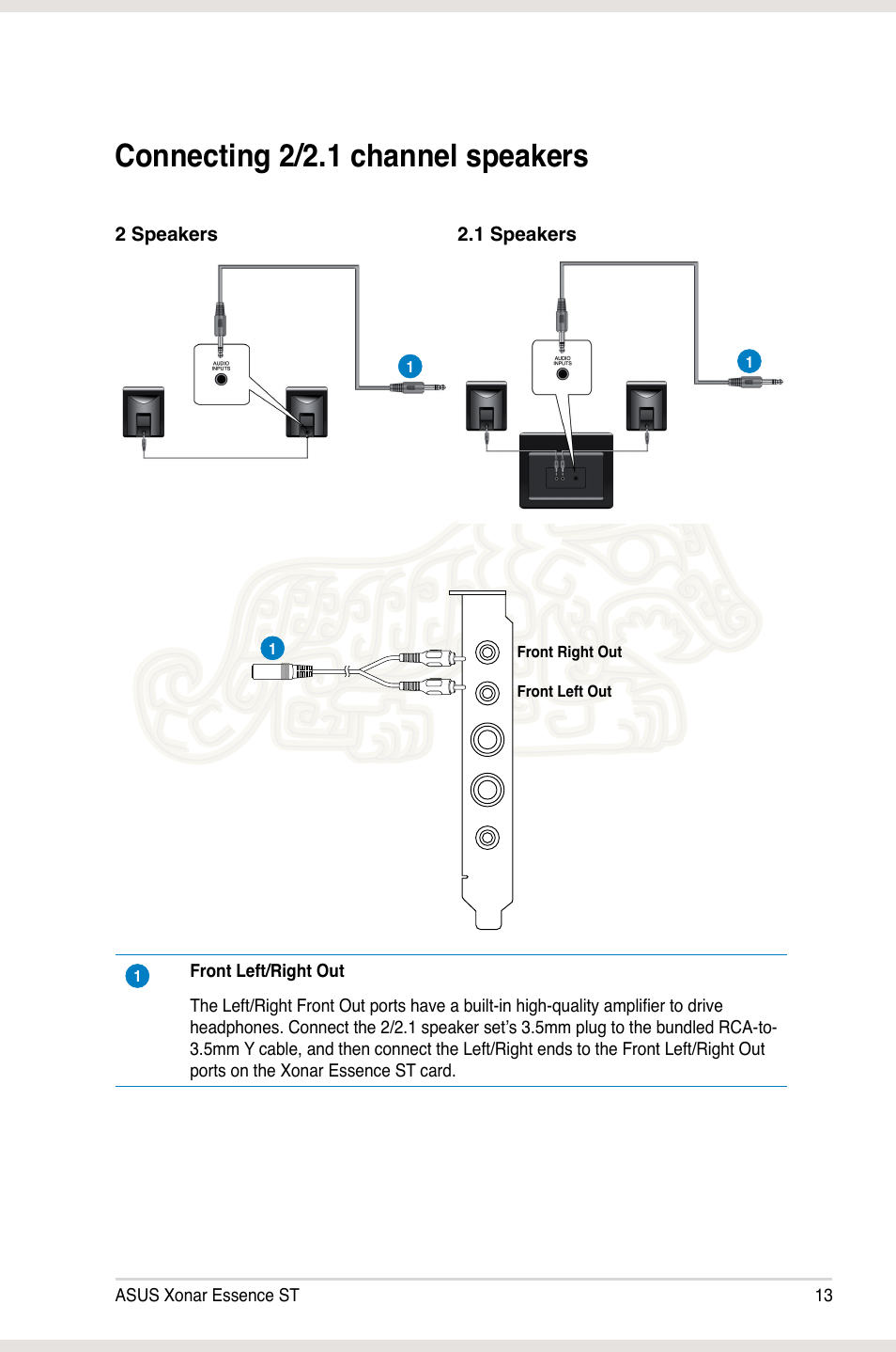 Connecting 2/2.1 channel speakers | Asus Xonar Essence ST User Manual | Page 20 / 53