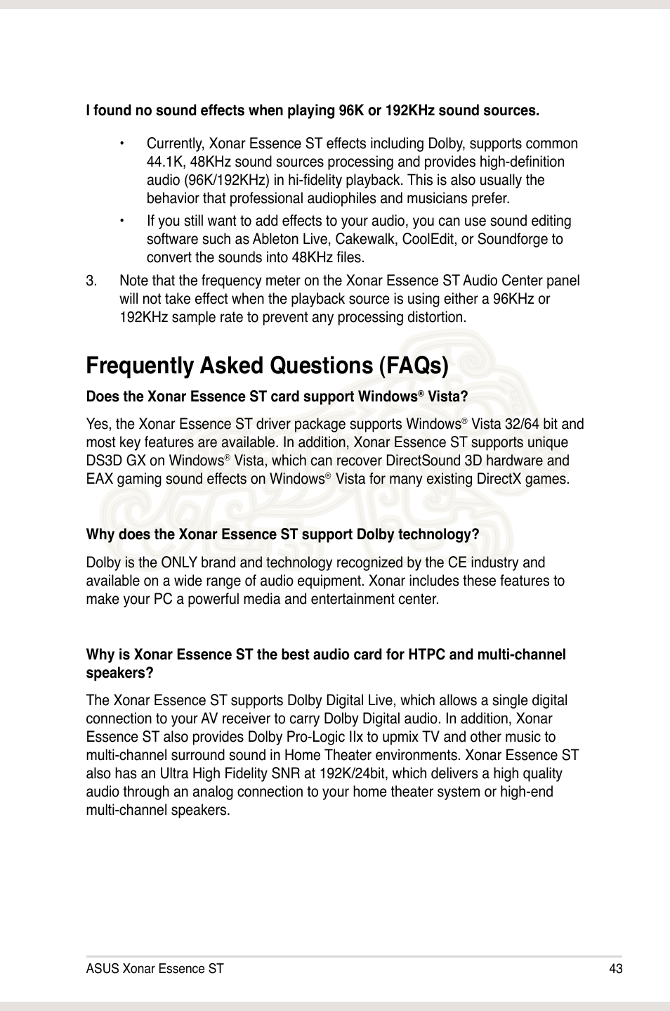 Frequently asked questions (faqs) | Asus Xonar Essence ST User Manual | Page 50 / 53