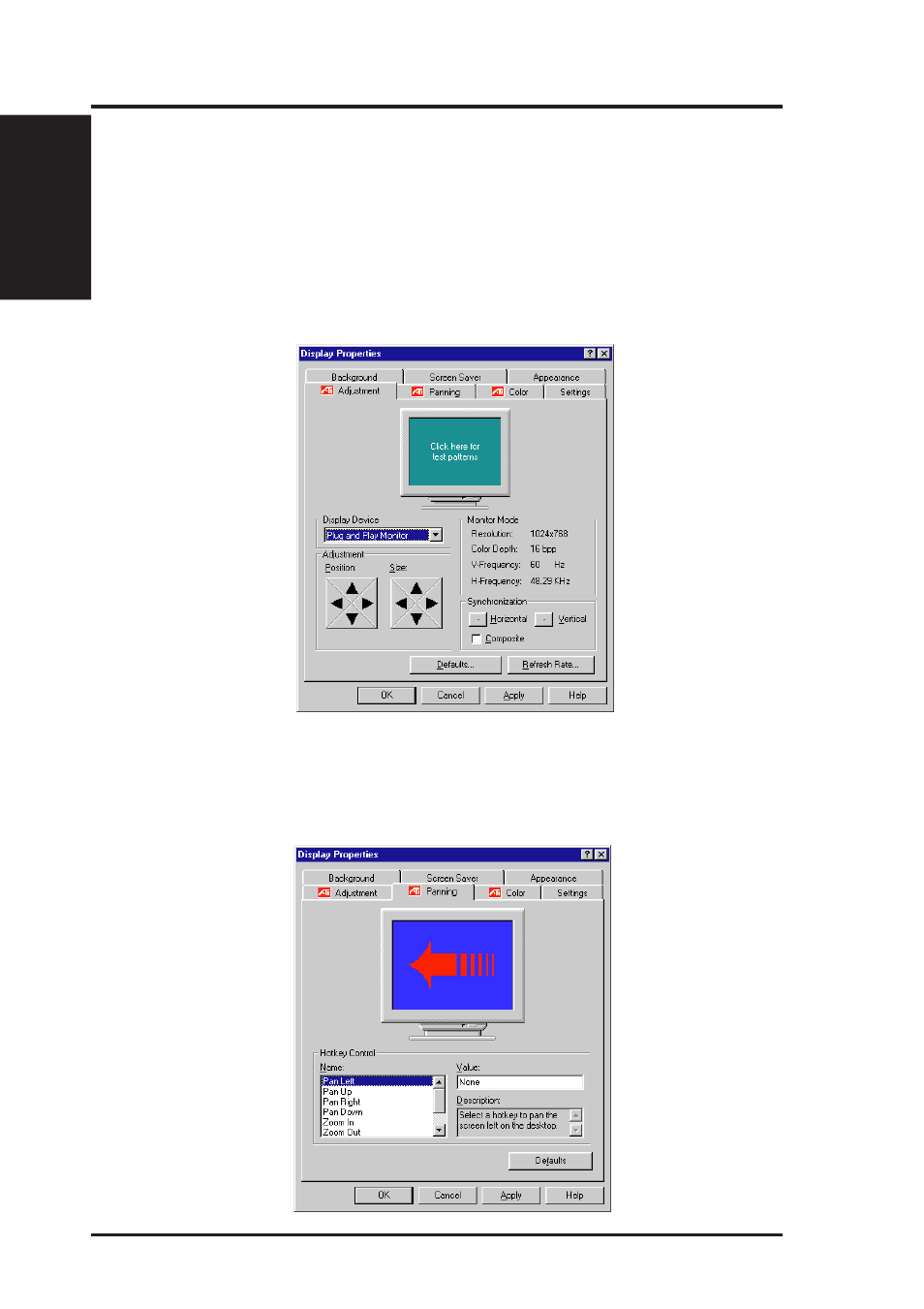 Software reference, 1 adjustment menu, 2 panning menu | Asus P2B-N User Manual | Page 100 / 120