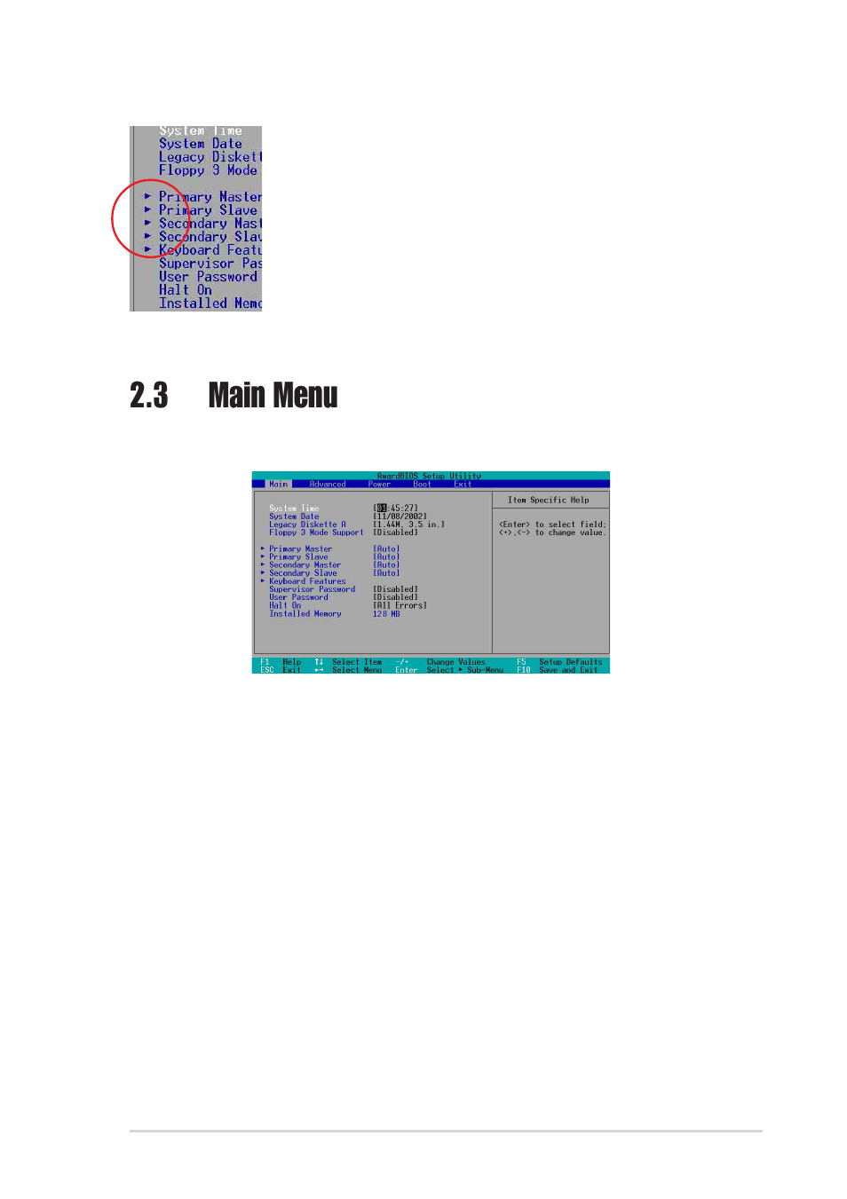 3 main menu | Asus P4S800-X User Manual | Page 43 / 64