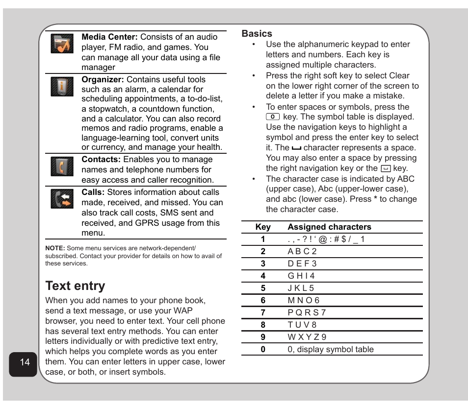 Text entry | Asus Z801 User Manual | Page 18 / 84