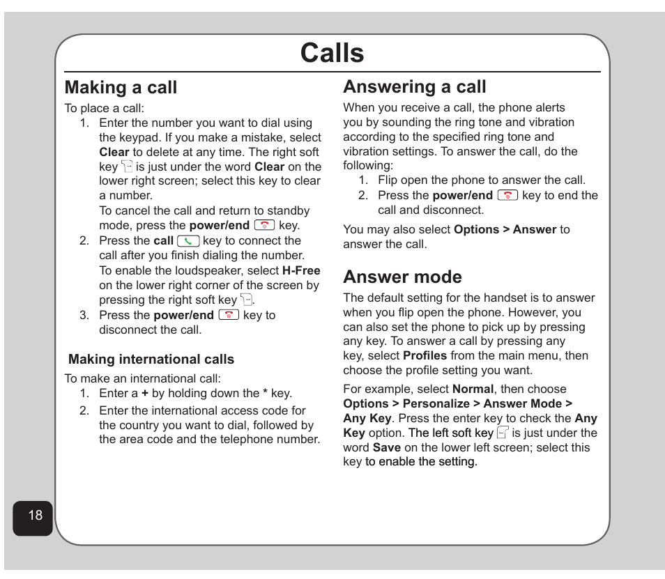 Calls, Making a call, Answering a call | Answer mode | Asus Z801 User Manual | Page 22 / 84